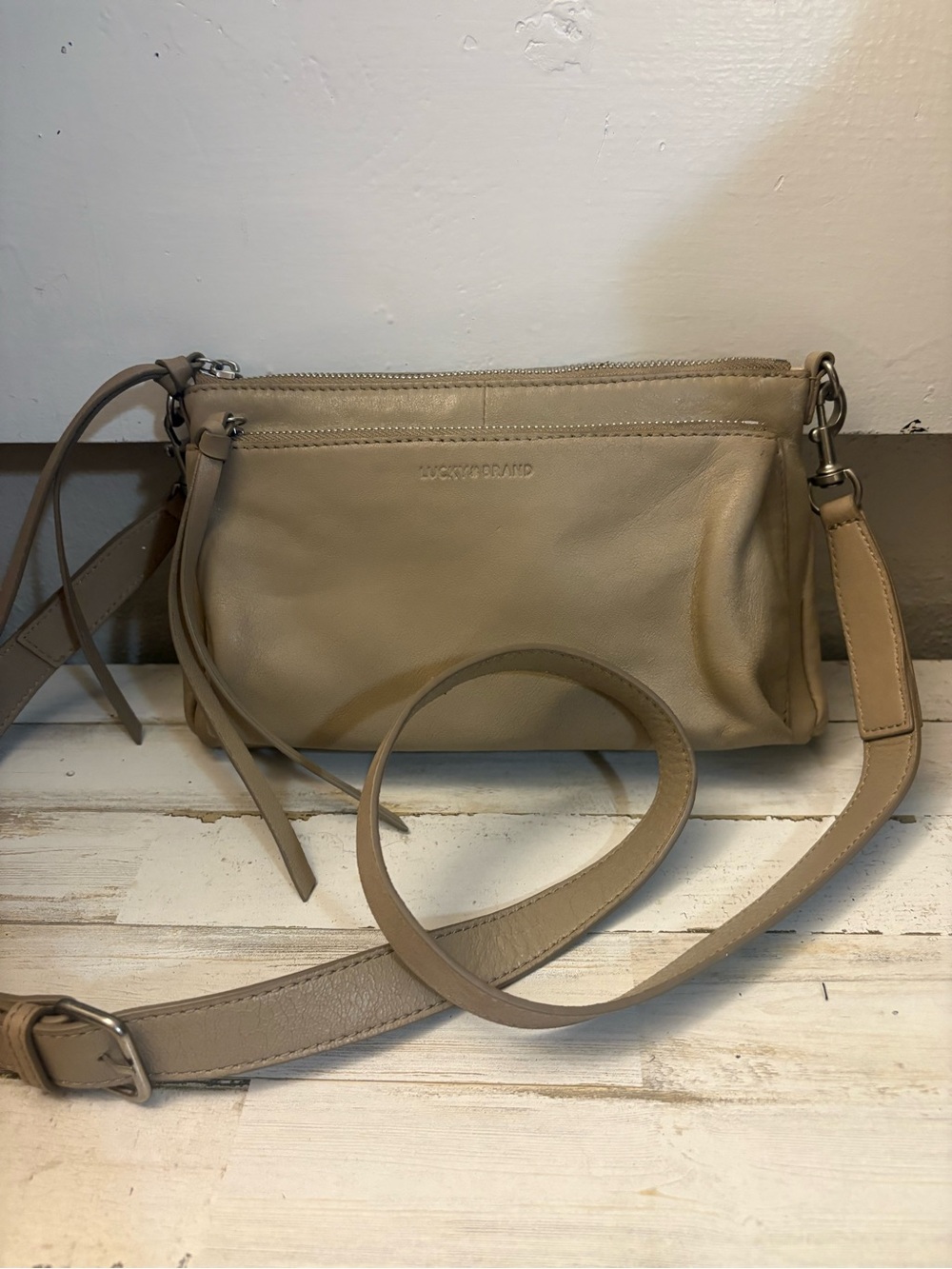 Lucky Brand Beige Leather Crossbody Bag
